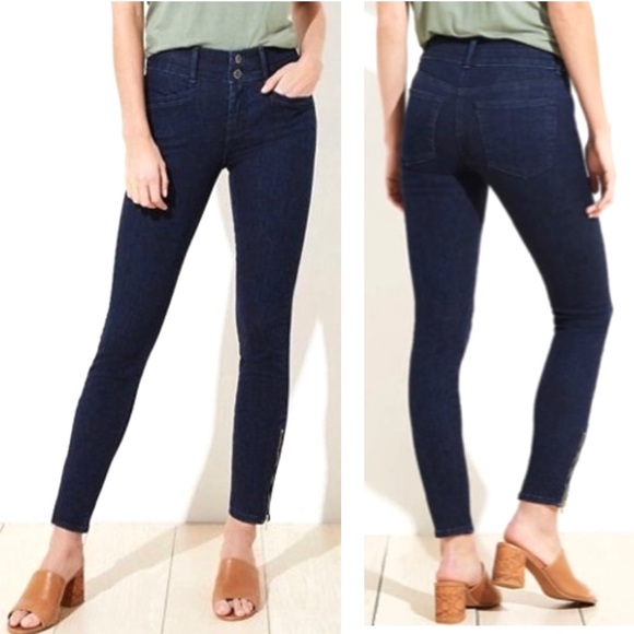 LOFT Ankle Zip Skinny Jeans Women’s Size 28 Mid Rise Dark Wash Gold Hardware - Picture 1 of 12
